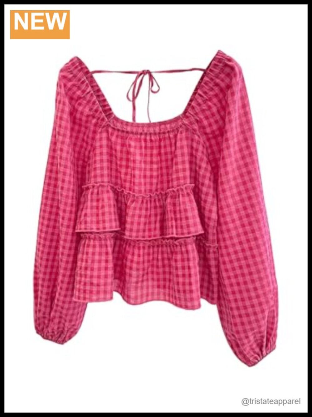 Floerns Women's Plus Size Gingham Lantern Sleeve Blouse Crop Top Tie Back Ruffle